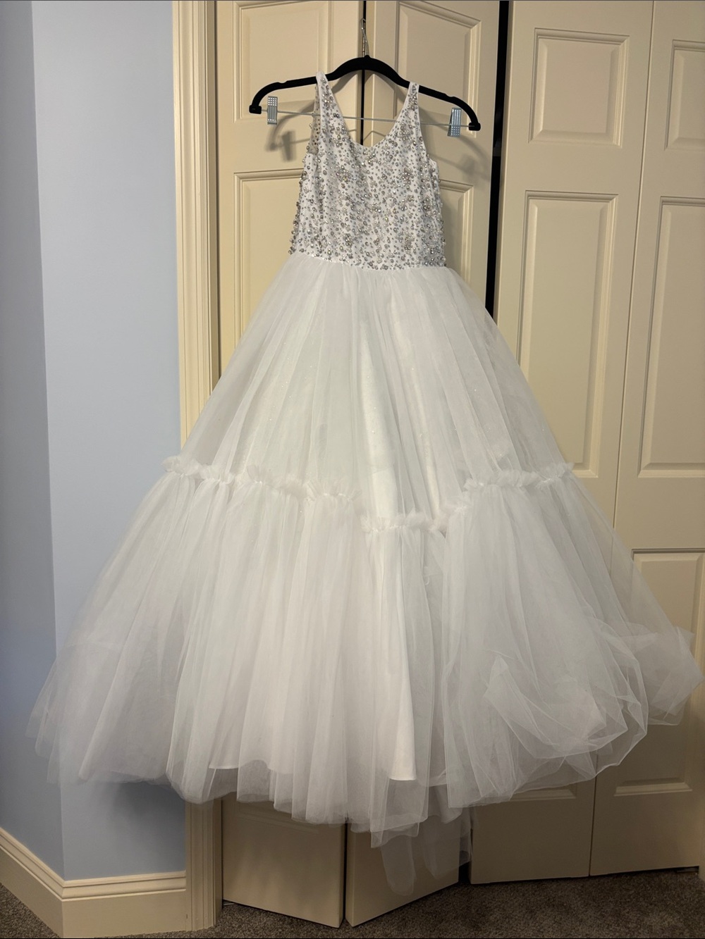 Tiffany Designs White Beaded Tulle Formal Girls' Dress
